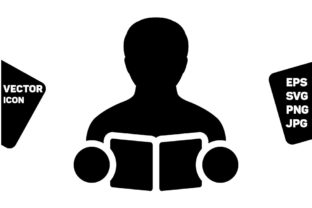 Reading Icon Vector: Male Student Avatar